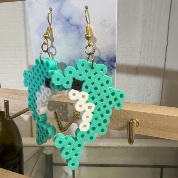 Dolphin teal perler bead earrings - Picture 2 of 3